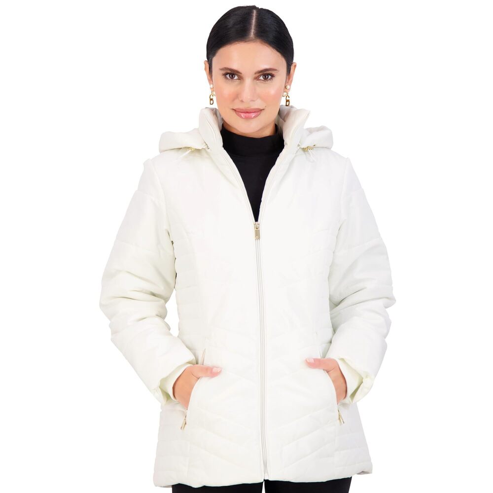 Jones New York Women's Puffer Jacket Zippered Removable Bungee, Black, Size M